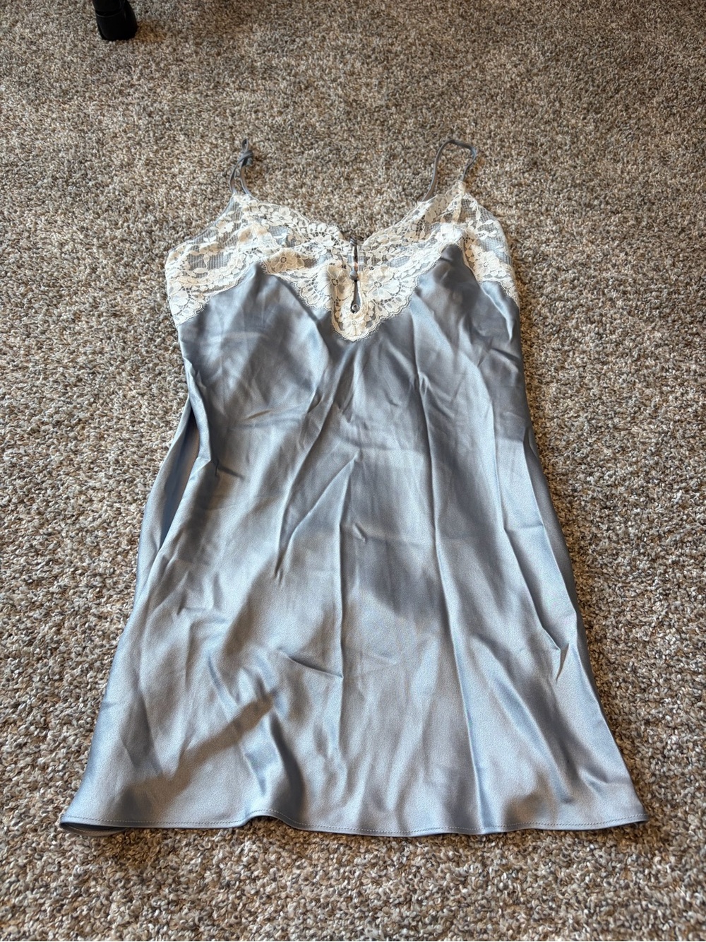 Victoria's Secret blue-Gray Satin Lace Trim Chemise